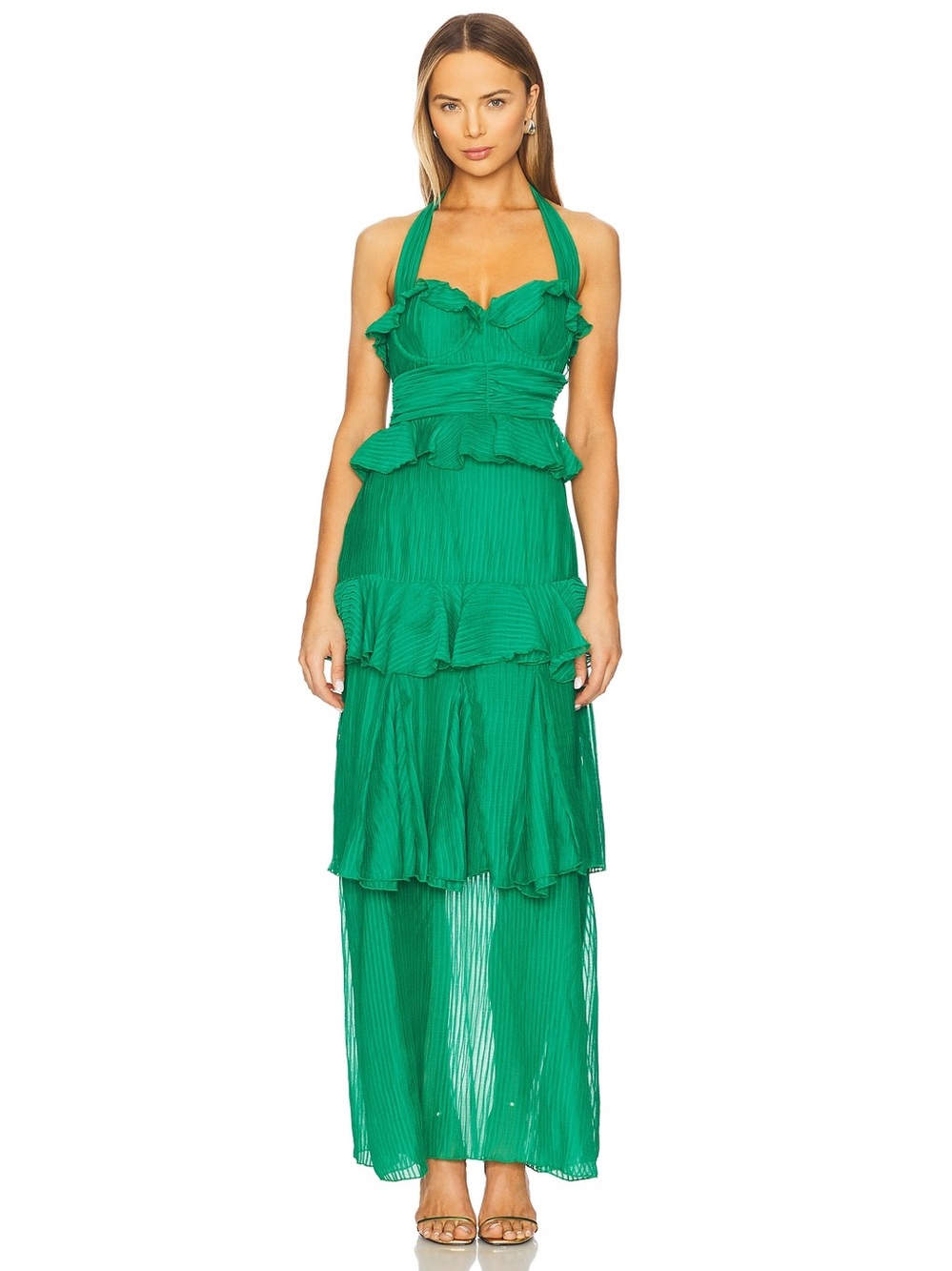 Line and Dot Cari Halter Maxi Dress Green Size Medium 57191
